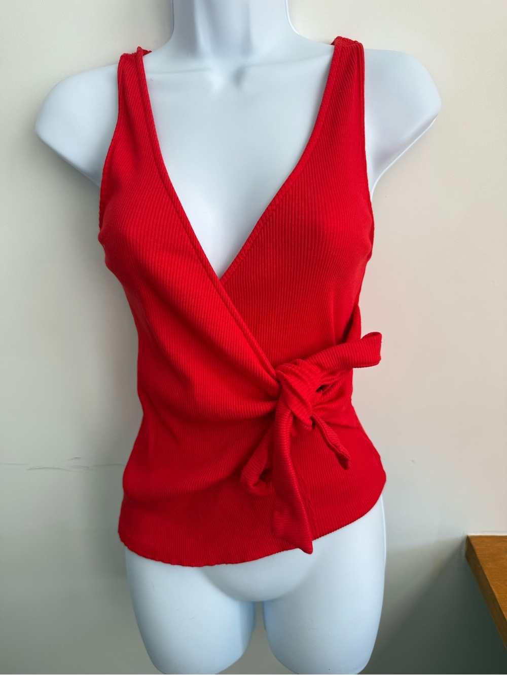 Express Red Wrap Tie Front Ribbed Tank